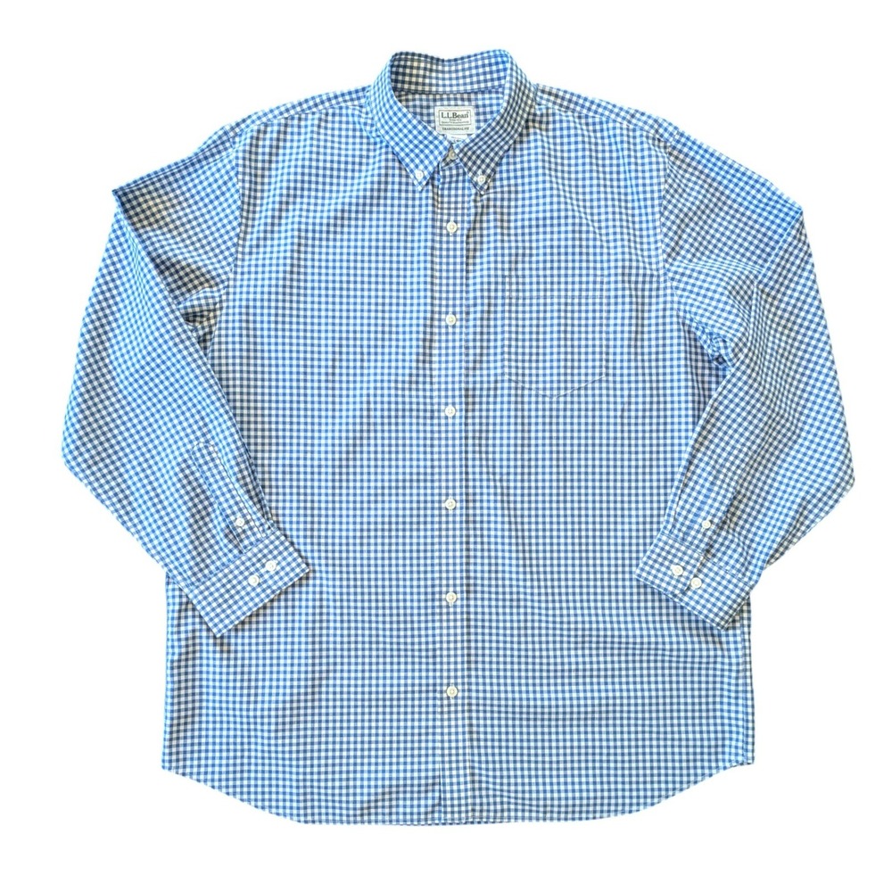 LL Bean Kennebunk Sport Shirt Mens Large Traditional Fit Blue Gingham Classic - Picture 3 of 7